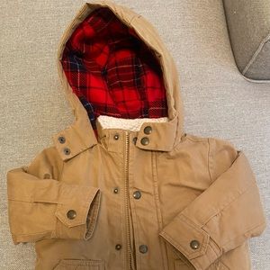 GAP canvas fleece lined coat with hood, size 2 years